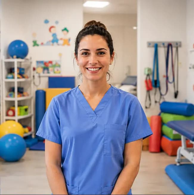 Fisioterapeuta en un espacio de atención clínica